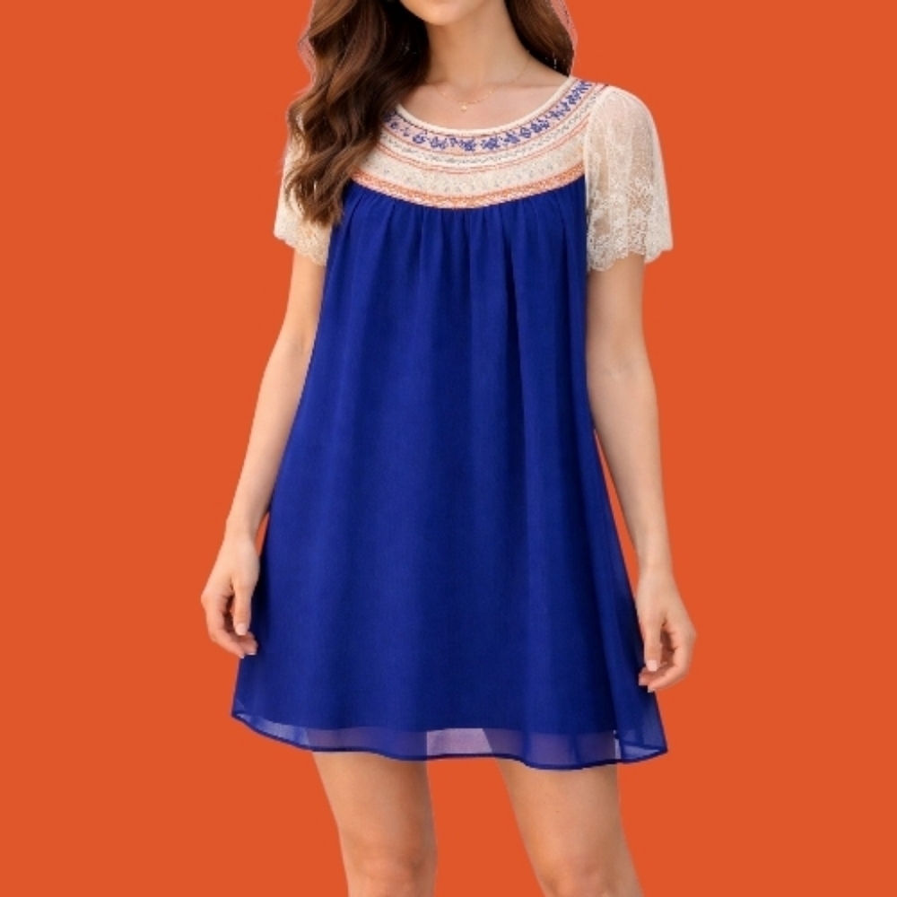 UMGEE Fairycore Embroidered Lace Babydoll Chiffon Micro Jumper Dress